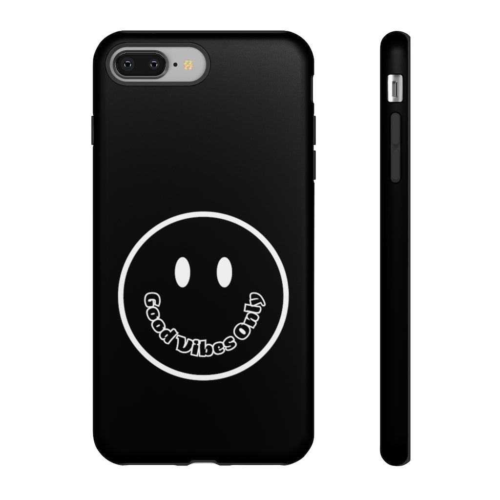 Smiley Happy Face Good Vibes Only Message Printed Phone Case / Black Case