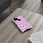 Old School Checkered Retro Groovy Vibe Wavy Checkerboard Phone Case / Pink