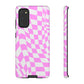 Old School Checkered Retro Groovy Vibe Wavy Checkerboard Phone Case / Pink
