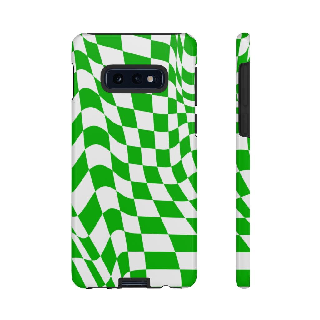 Old School Checkered Retro Groovy Vibe Wavy Checkerboard Phone Case / Retro Green