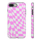 Old School Checkered Retro Groovy Vibe Wavy Checkerboard Phone Case / Pink