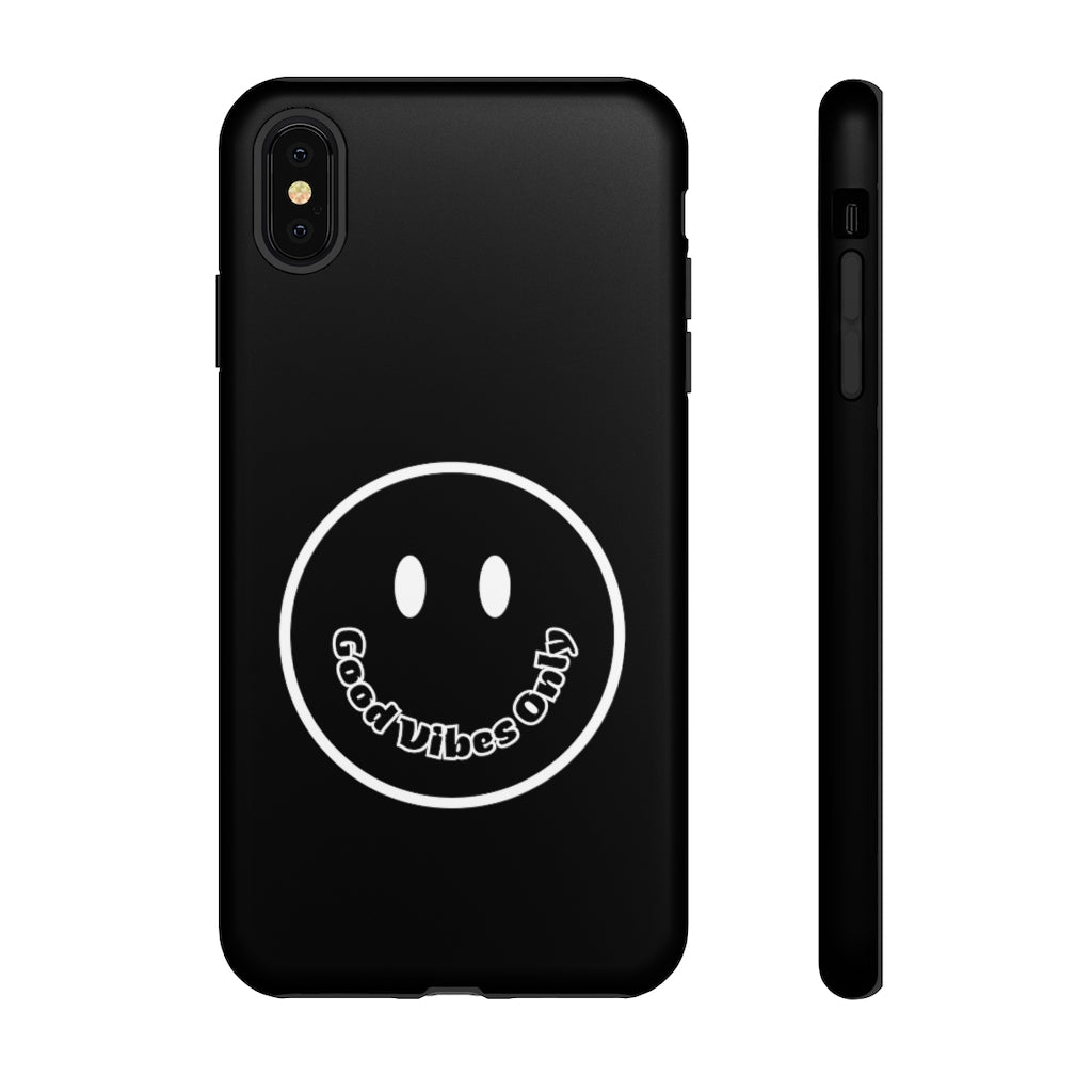 Smiley Happy Face Good Vibes Only Message Printed Phone Case / Black Case