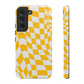 Old School Checkered Retro Groovy Vibe Wavy Checkerboard Phone Case / Yellow