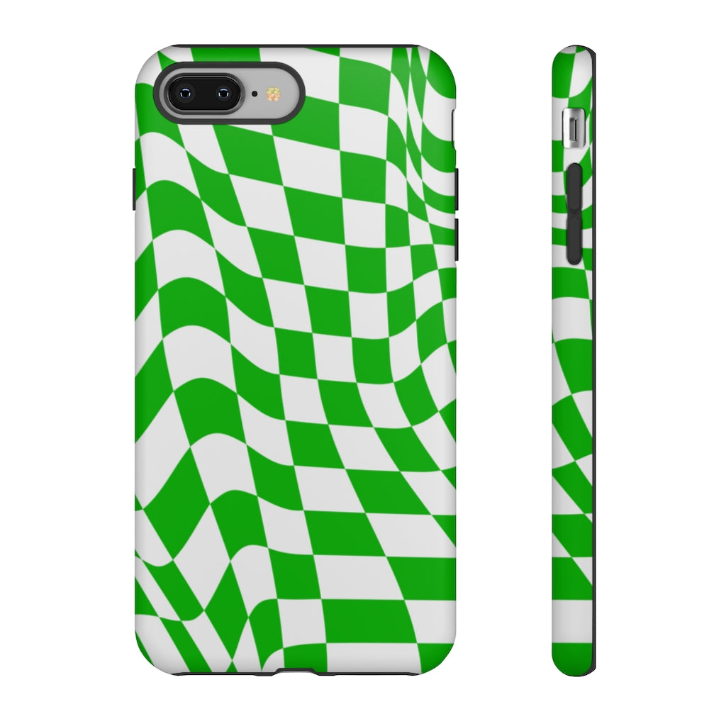 Old School Checkered Retro Groovy Vibe Wavy Checkerboard Phone Case / Retro Green