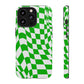 Old School Checkered Retro Groovy Vibe Wavy Checkerboard Phone Case / Retro Green
