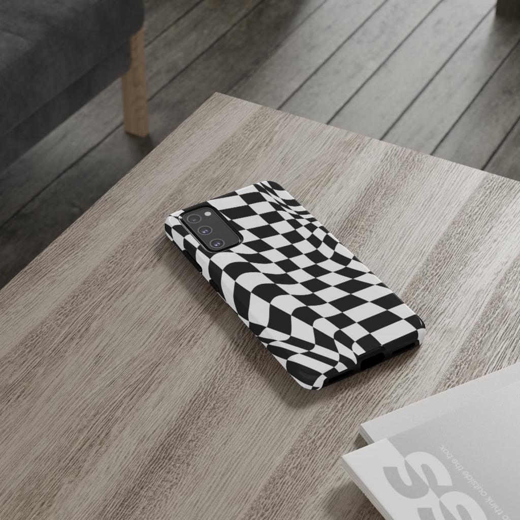 Old School Checkered Retro Groovy Vibe Wavy Checkerboard Phone Case