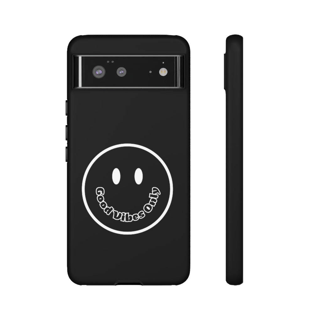 Smiley Happy Face Good Vibes Only Message Printed Phone Case / Black Case