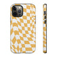 Old School Checkered Retro Groovy Vibe Wavy Checkerboard Phone Case / Retro Tan