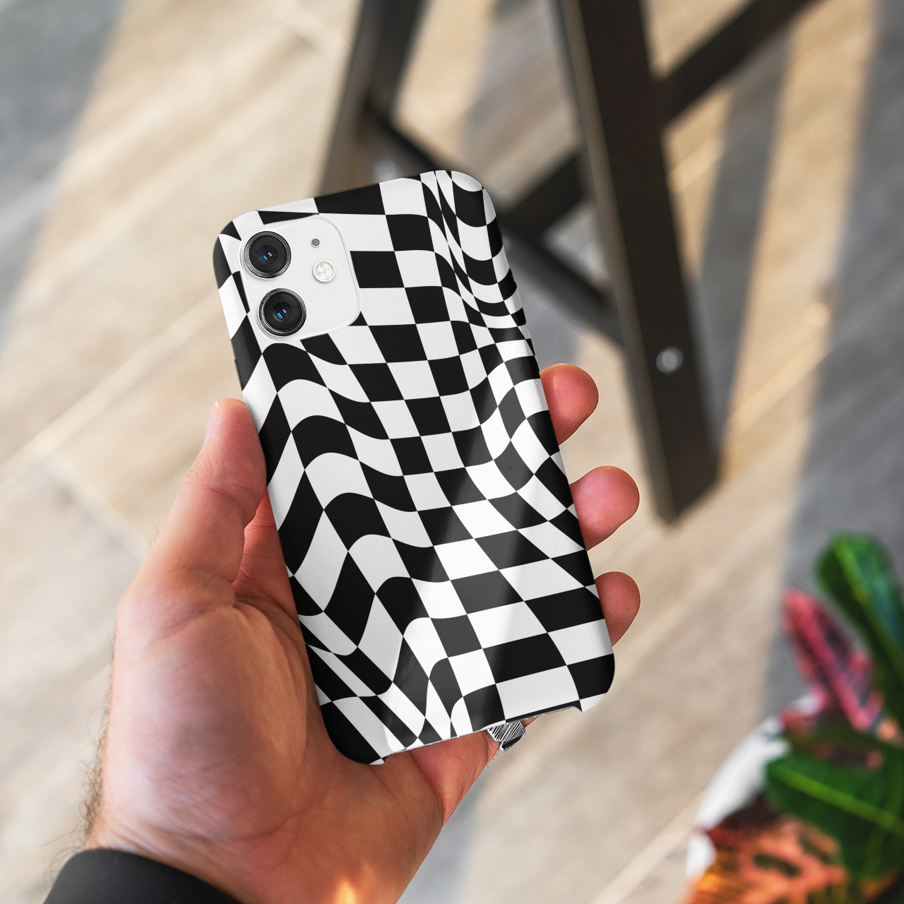 Old School Checkered Retro Groovy Vibe Wavy Checkerboard Phone Case