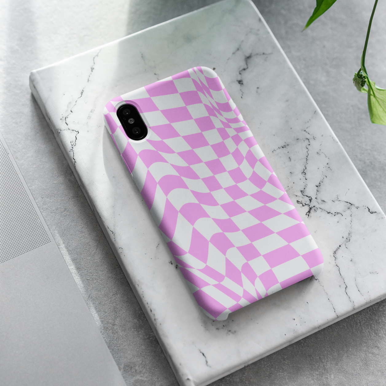 Old School Checkered Retro Groovy Vibe Wavy Checkerboard Phone Case / Pink