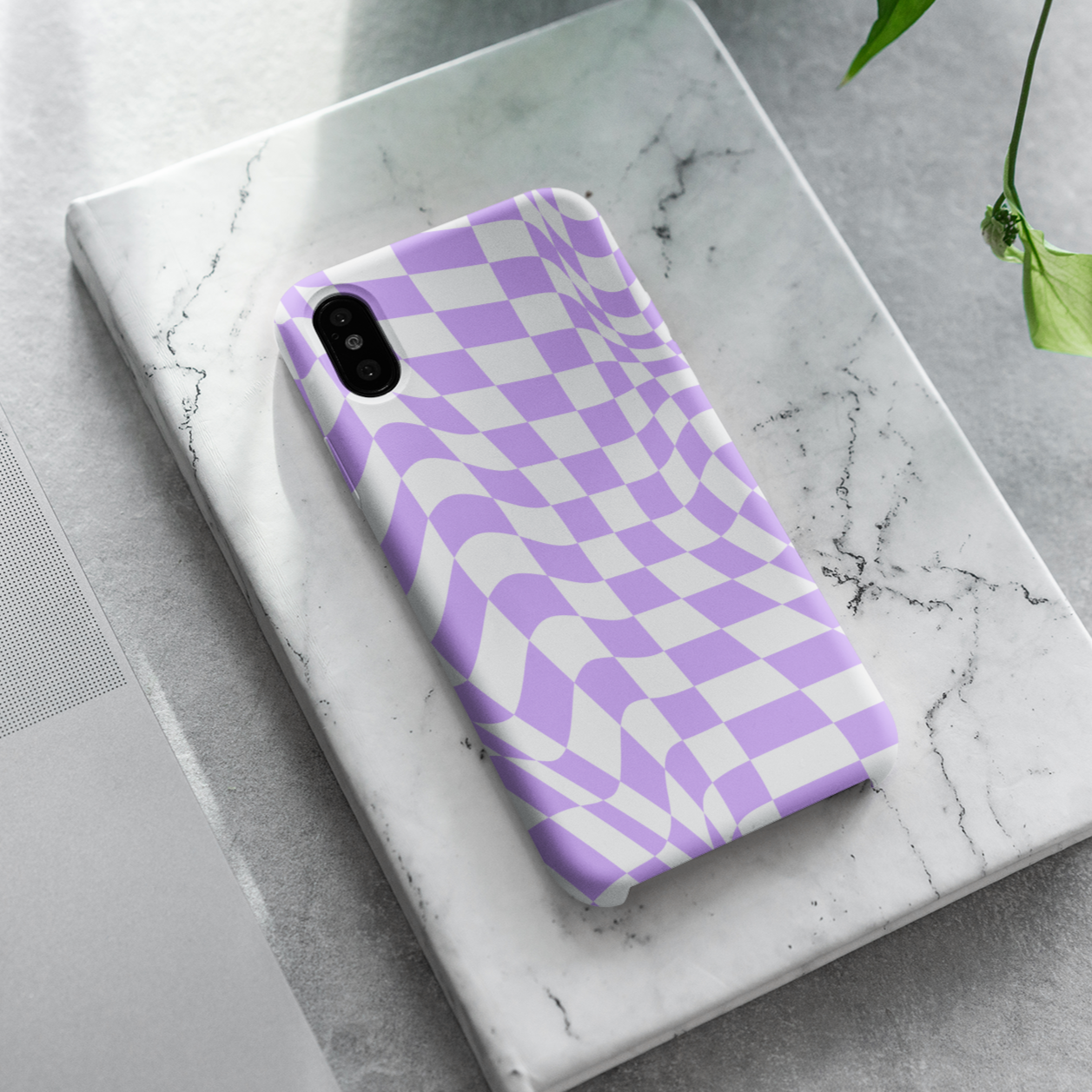Old School Checkered Retro Groovy Vibe Wavy Checkerboard Phone Case / Purple