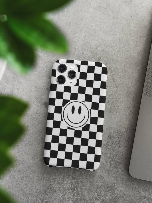 Checkered Board Smiley Happy Face / Slim Phone Cases, Case-Mate / Black